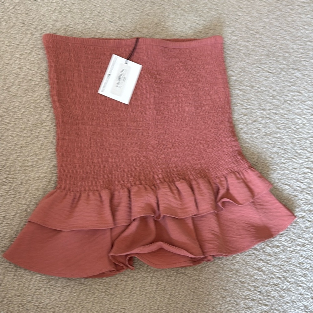 Amenah smocked ruffle mini skirt -rust size 2